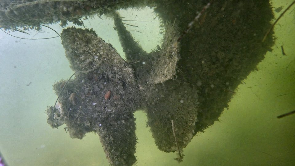 Drive and propellers covered in marine growth
